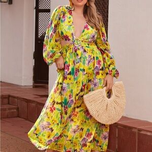 SHEIN plunging neck, lantern sleeve dress Size Medium. Worn twice.